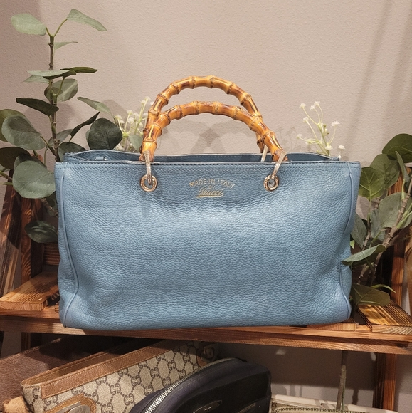 Authentic Medium Gucci Bamboo Shopper in Light Blue - Picture 1 of 12